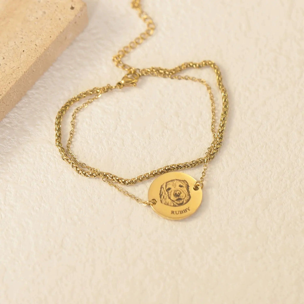 Gold custom pet portrait double-layer bracelet