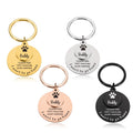 Custom engraved pet ID tag keychain in gold, silver, rose gold, and black