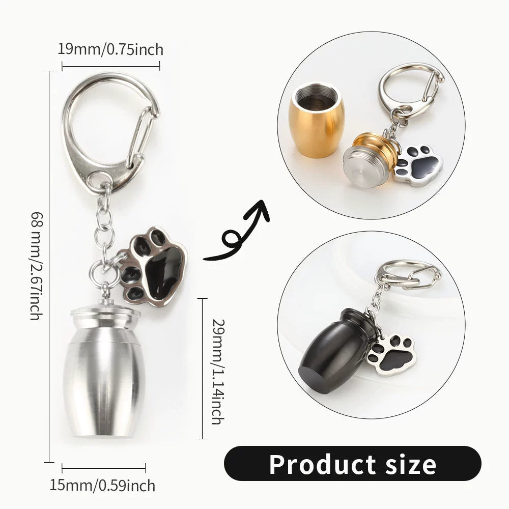 Pet memorial urn keychain size and screw top detail