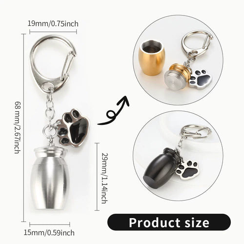 Pet memorial urn keychain size and screw top detail